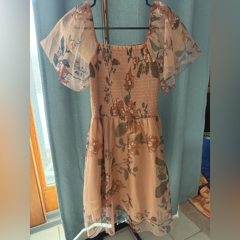Baltic Born Floral Dress in Peach and Green